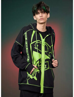 Official Nickelodeon Invader ZIm DOOM Black Green Oversized Zip Up Hoodie XL
